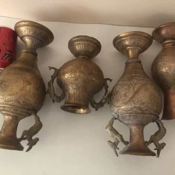 Antique Oriental Bronze Vases with animal's handles. Set of 4. Hindy. gods. - Picture 8 of 15